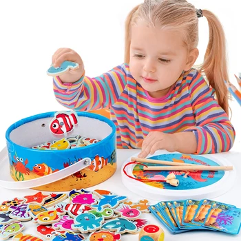 Pentru copii din Lemn de Joc de Pescuit Magnetic Montessori Geometrie Jucării pentru Preșcolari Numărul Joc de Puzzle de Educație Timpurie Fată Băiat Cadou