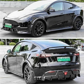 Pentru Tesla Model Y 2020-2023 ABS Forjare Carbon Negru Strălucitor Buza Fata Difuzor Spate Partea de Corp Fusta Roată Kit pentru Sprâncene, Spoiler