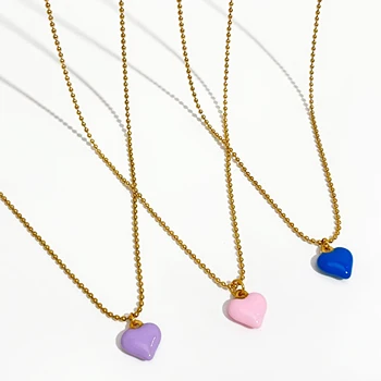Peri ' sbox 4 Culori Impermeabil din Oțel Inoxidabil Email Inima Pandantiv Colier pentru Femei Delicate Margele Lanț Coliere Multicolore