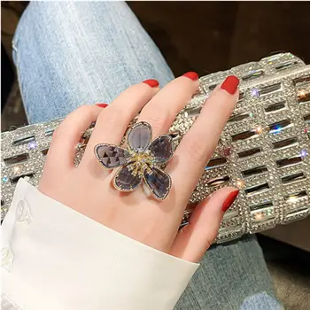 Personalitate Exagerate Floare de Cristal Ring Moda Feminină Inel Deschis Femei Petrecere de Lux Cadouri Bijuterii