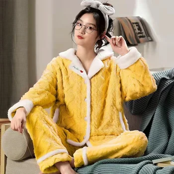 Pijamale Femei Nou Flanel Îngroșat Mult Jacquard de Bumbac Confortabil de Pluș Mare cu Glugă Acasă Costum de Iarnă Pijamale