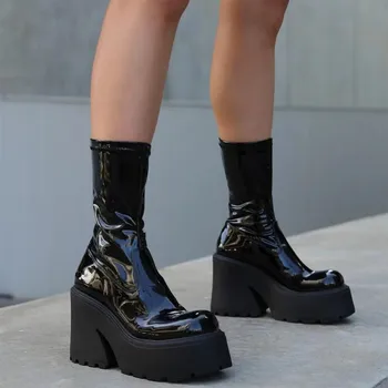 Platforma Glezna Cizme Pantofi Pentru Femei Goth, Gotic Moda la Mijlocul Gambei Glezna Cizme pentru Femei de sex Feminin 2023 Iarna a Brand-URI botas mujer
