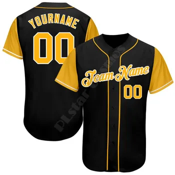 PLstar Cosmos Baseball tricou Tricou Personalizat Numele de Aurul Negru-Alb 3d Imprimate Tricou de Baseball de Baseball tricou Tricou hip hop Topuri