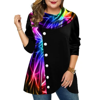 Plus Dimensiune Imprimare Rainbow Top Tunica pentru Femei Casual Pulover Vrac Tunica de Moda Streetwear Eșarfă Guler Maneca Lunga Top Peplum