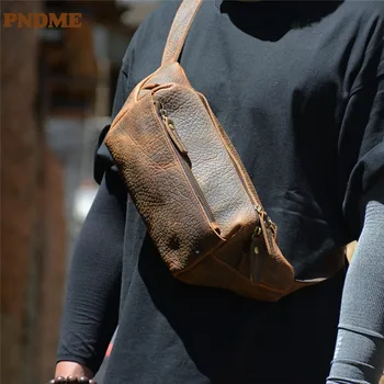 PNDME vintage piele barbati piept geanta casual de moda de lux reale piele cross-body sac de zi cu zi motociclete geantă de umăr