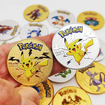 Pokemon Monede De Argint De Metal Pokemon Litere De Aur De Metal Rotund Carduri Anime Monede Comemorative Charizard Mewtwo Pikachu Anime Jucarii