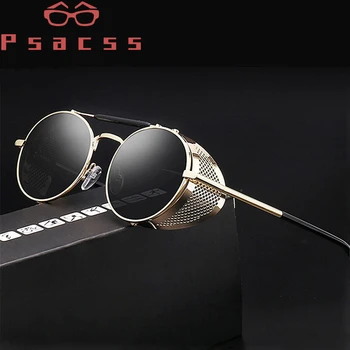 Psacss NOUĂ Rundă Steampunk ochelari de Soare Femei Bărbați Cadru Metalic Vintage de Designer de Brand Femei Retro Ochelari de Soare de Înaltă Calitate UV400