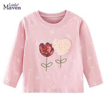 Puțin maven 2022 Fete pentru Copii Sequin Rose T-shirt Roz Minunat de Bumbac Moale și confortabilă Noi Topuri de Moda pentru Copii 2-7 ani