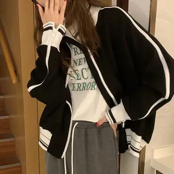 QWEEK Geaca de Femei Harajuku Streetwear Negru Supradimensionat Baseball Jacheta Chic și Elegant Femeie Sacou Trunchiate Jacheta Casual Nou