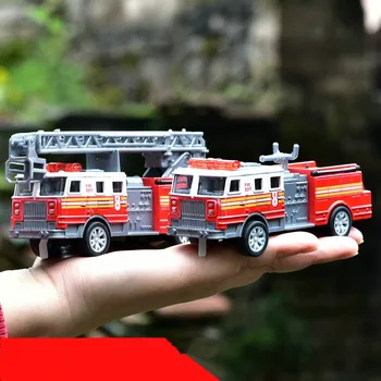 Rafinat 1:64 aliaj trage înapoi foc camion de model,simulare de sunet și lumină scara de salvare foc camion de jucărie,transport gratuit