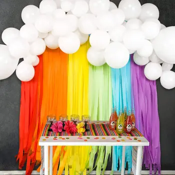 Rainbow Party, Decoratiuni cu Baloane Albe Ghirlanda Curcubeu Hârtie Creponată Streamer pentru Curcubeu Copil de Dus Curcubeu Petrecere de Ziua