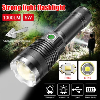 Rezistent la apa GT10/P360 Puternic Lanterna LED cu Zoom 1000LM USB Reîncărcabilă Lanterna Cu 5 Moduri de Mare Putere cu Lanterna