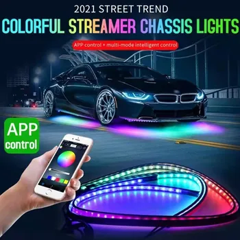 RGB LED-uri de Iluminat Sub Masina Decorative de Lumină Ambientală Benzi APP Control de la Distanță Underglow Șasiu, Sistemul de Șasiu Lumini de Neon Lampa