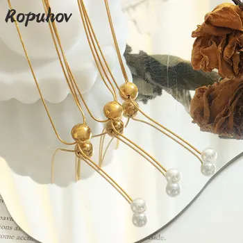 Ropuhov 2022 Franceză Oțel Titan Delicate Imitație Pearl Ciucure Imitație Perla Pandantiv Colier Tendință De Bijuterii Cadouri Pentru Femei
