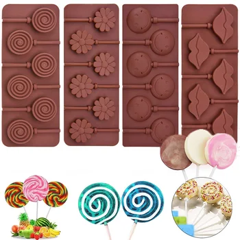 Rotunde Silicon Lollipop Mucegai De Flori Drăguț Jeleu Bomboane De Ciocolată Săpun Bakeware Mucegai Reutilizabile Varietate De Forme De Tort De Decorare