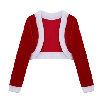 Roșu Copii Fete Costum de Crăciun Mâneci Lungi Faux Blana Asieta Catifea Cardigan Scurt Haina jacheta de cultură cosplay pentru Crăciun