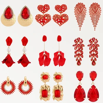 Roșu Picătură Legăna Cercei Pentru Femei Fata 2022 Tendință De Design De Lux, Flori Cruce Geometrice Ureche Accesorii De Cristal Pandantiv Bijuterii