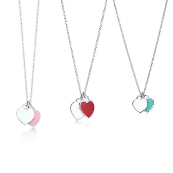 S925 argint dublă clasică pandantiv inima doamnelor colier trei culori opțional