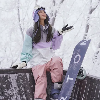 Sacou De Schi Pentru Femei Și Bărbați De Iarnă, Schi Și Snowboarding Jachete Impermeabil, Windproof Cald -30℃ Echipament De Schi Contrast Design