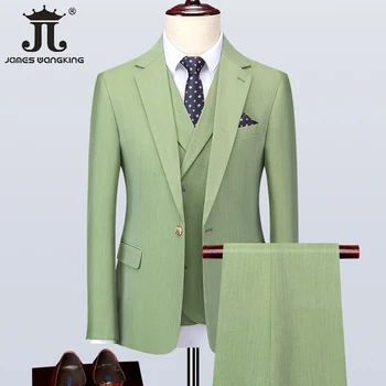 ( Sacou + Vesta + Pantaloni ) 5XL de Lux pentru Bărbați Verde Costum de Afaceri 3Piece Bal, Banchet, Petrecere de Nunta Mire Rochie de Culoare Solidă Costum