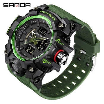 SANDA Brand de Lux Ceasuri Barbati 50 M rezistent la apă Afișaj Dual Sport Cuarț Ceas Pentru bărbați Electronice Ceasuri Relogio Masculin
