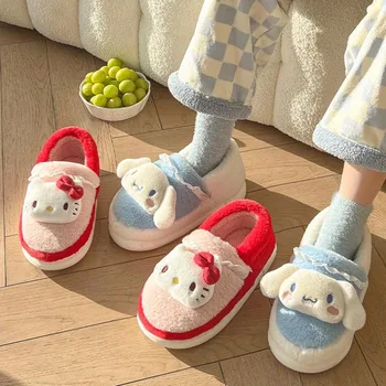 Sanrio Drăguț De Pluș, Papuci De Casă Hello Kitty Kuromi Melodie De Iarnă Pantofi De Pluș Etaj Interior Pantofi Anti-Alunecare Cald Fete Cadouri De Craciun