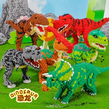 Serie dinozaur Tyrannosaurus Mini Blocuri Jurassic Papusa Dinozaur Verde cu Model 3D DIY Asamblate Jucărie pentru Copii Cărămizi