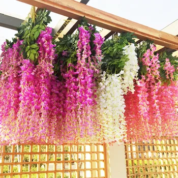 Simulate Wisteria tavan fals rattan flori de interior, decorare nunta plastic bean flori violet agățat de viță de vie