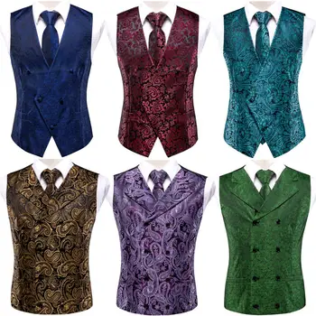 Slim 4PC Vestă, Cravată, batistă de Buzunar Butoni de Mătase pentru Bărbați Vesta Gât Cravată Set pentru a se Potrivi Rochie de Mireasa Paisley Floral Veste Cadou