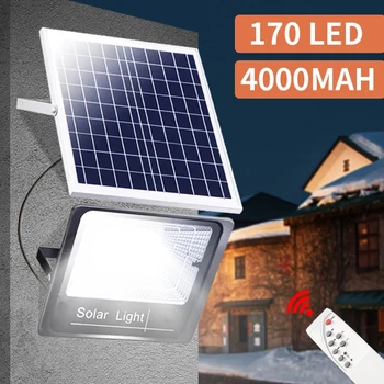 Solar LED Lumini în aer liber de Control de la Distanță Lampă rezistent la apa Pentru Gradina Calea Strada Peisaj Reflectoarelor Perete Solar Alimentat de Inundații Lampa