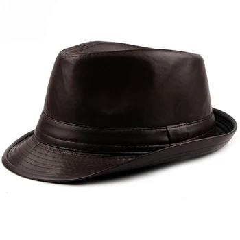 Solid de Culoare din Piele Pălărie Margine Largă Stetson Fedoras Britanic Pălării Pentru Bărbați/Femei Pure Negru Dotat Jazz, Hip-Pop Gorras