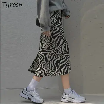 Spate Split Model Zebra Fuste Femei de Vară Subțire la Mijlocul Gambei Chic All-meci Streetwear O-linie Talie Mare Harajuku Agrement Faldas