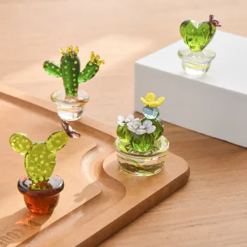 Sticla Lucrate Manual Cactus Figurine Ornamente Creative De Colorat Drăguț Plante In Miniatura Desktop Ambarcațiunile De Podoabă Pentru Decor Acasă