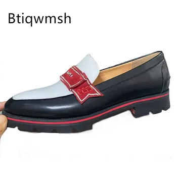Stil Britanic Haimana Pantofi Barbati Subliniat Toe Rosu Piele De Căprioară Moale Negru Piele Patchwork Pantofi Plat Masculin Clasic, Pantofi Oxfords