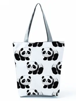 Stil Chinezesc Panda Tipărite Geanta Eco Reutilizabile Capacitate Pliabil Sac De Cumpărături Animale Femei Călătorie În Aer Liber Tote Model Personalizat
