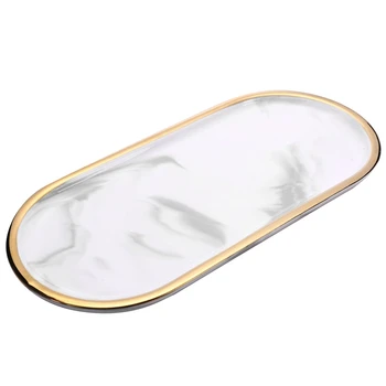 Stil Nordic Placat Cu Aur Farfurie Ovală De Creație Ceramică Placă De Marmură De Vest Șaibă Placă Gustare Tort Tava De Stocare Bijuterii Tava Decor