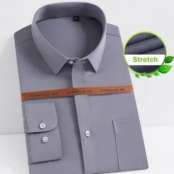 Stretch pentru Bărbați Cămăși Pentru Omul cu Mâneci Lungi Tricou Clasic Solid Slim Fit Camisa Afaceri Sociale Alb Negru Albastru Cămașă Bărbați