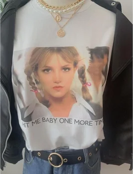 sunfiz HJN Moda Topuri Hit me Baby One More Time T-Shirt pentru Femei 90 de Moda Britney Spears Versuri Tee Street Style Hipsters