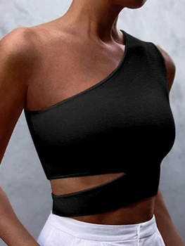 SVOKOR Un Umar Sport Crop Top Sexy Talie Gol Tricou Neregulate Gat Femei Yoga Bluza Solid Elastic Sport Shirt