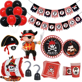 Temă pirat Baloane pentru Petrecere Veselă de Unică folosință Craniu Pirat cu Steag Palarie Copii Băiat Happy 1st Birthday Party Decor Consumabile