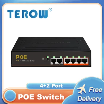 TEROW 6-Port POE Switch 10/100 Mbps Fast Ethernet Smart Switch 2 UP-link, RJ45 cu Interne de Putere 48W 52V 1.25 pentru O Camera IP