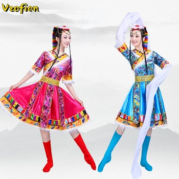 Tibetan Dans Purta Clasice Costume Naționale Vechi Hanfu Îmbrăcăminte Etnice Din China Costume Mongolia Tibetan Festival De Dans