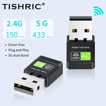 TISHIRC 600Mbps Dual - Band Wireless placa de Retea Adaptor Suport 2.4 GHz+5GHz USB 2.0 Ethernet Adaptor WIFI Pentru PC, Laptop