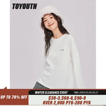 Toyouth Femei Teuri 2022 Toamna cu Maneca Lunga O de Gât Multi Color T-shirt Scrisoare de Imprimare din Bumbac Casual de Bază Streetwear Topuri