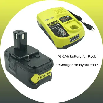 UE Plug P117 Incarcator + P105 P108 18V 6000mAh Li-ion Baterie Reîncărcabilă pentru Ryobi P100 P109 P104 BPL1820 P106 RB18L50 RB18L40