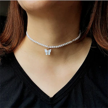 Una Bucata Acrilice Fluture Lanț Colier pentru Femei de Moda de Vară Haine Accesorii Bijuterii coreea Pearl Clavicula Lanț