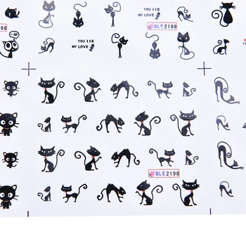 Unghii Autocolant Cat de Design de Transfer Unghii Mici Drăguț Negru de Desene animate Pisica Unghii cu Gel Decal decoratiuni de arta unghiilor autocolante