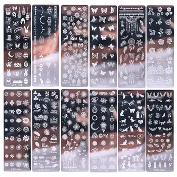 Unghiilor Stamping Plăci de Unghii de Arta de Imprimare Placă de Oțel poloneză Transfera Șabloane Flori de Unda Geometrie DIY Model Pentru Unghii Instrument