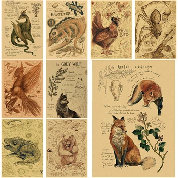 Vand Trei, Patru Dragon//Fox/Câine/Lup/Păsări/Urs Postere, Printuri De Animale Naturale Studiu De Epocă Cameră De Origine Art Decor De Perete Pictura