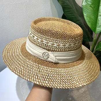 Vara Femei Pălărie de Paie Damele de Lux, Palarie de Soare Moda de Protecție solară Plajă Pălărie franceză Pălărie Panama Bump Top Margine Largă Raff Capac